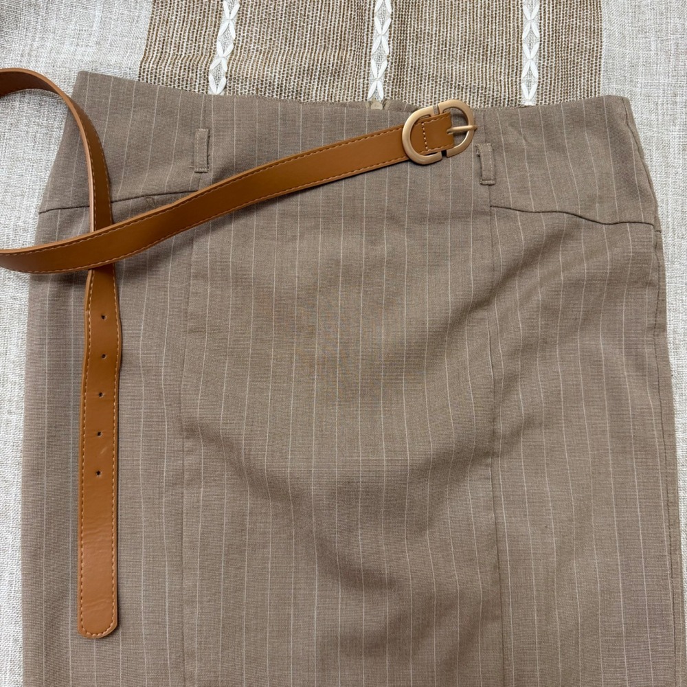 Love Teased Tan Pinstripe Pencil Skirt with Belt Brown Professional Size 7